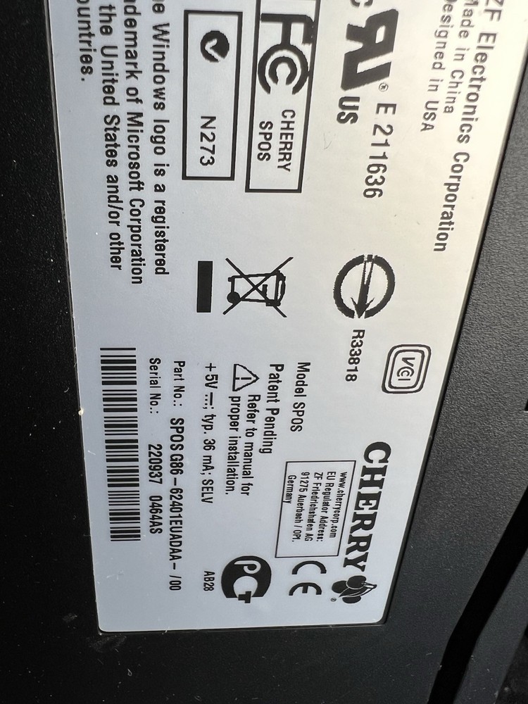 Cherry POS Keyboard SP0S G86 TESTED