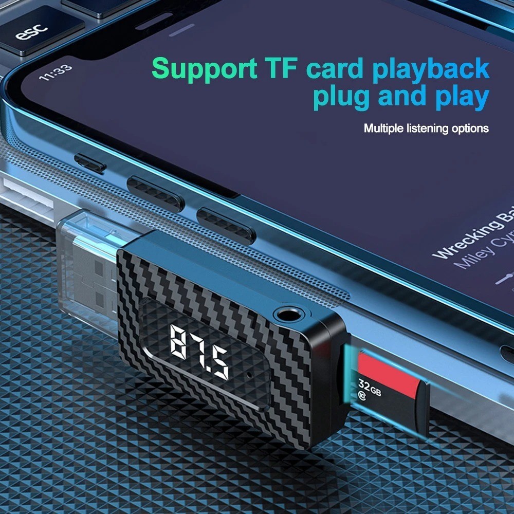 3 in 1 Car Mini USB Transmitter Receiver Bluetooth 5.3 with LED Display