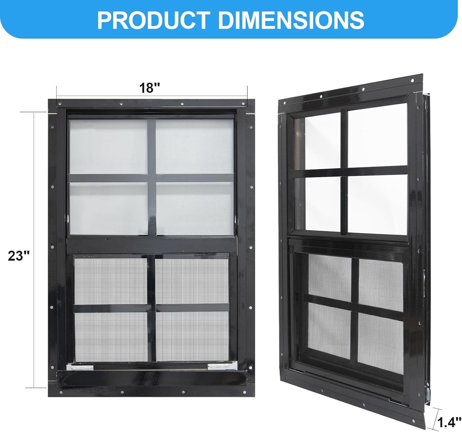 NeatiEase 2 Pack Shed Windows with Black Frame, 18x 23 Flush Mount Small Window