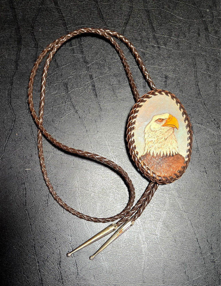 Bolo Tie/ Dave Perham Braided Leather Eagle Bolo Tie