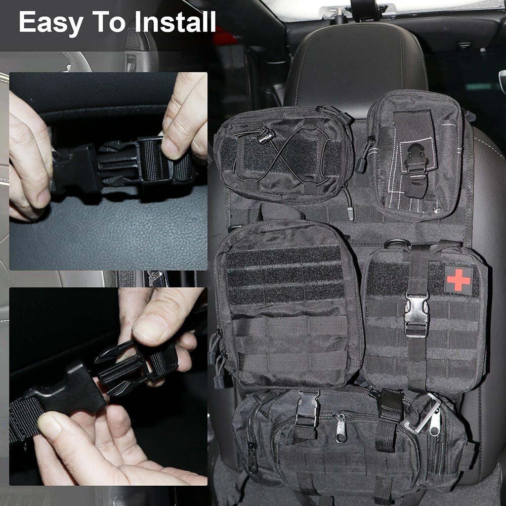 Universal Tactical Vehicle Seat Back Organizer with 5 Detachable Molle Pouch