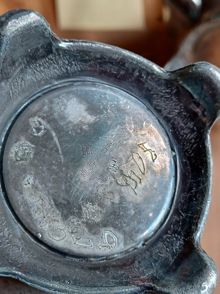 Silver On Copper Tea Set Hallmark At Bottom 5 Pieces