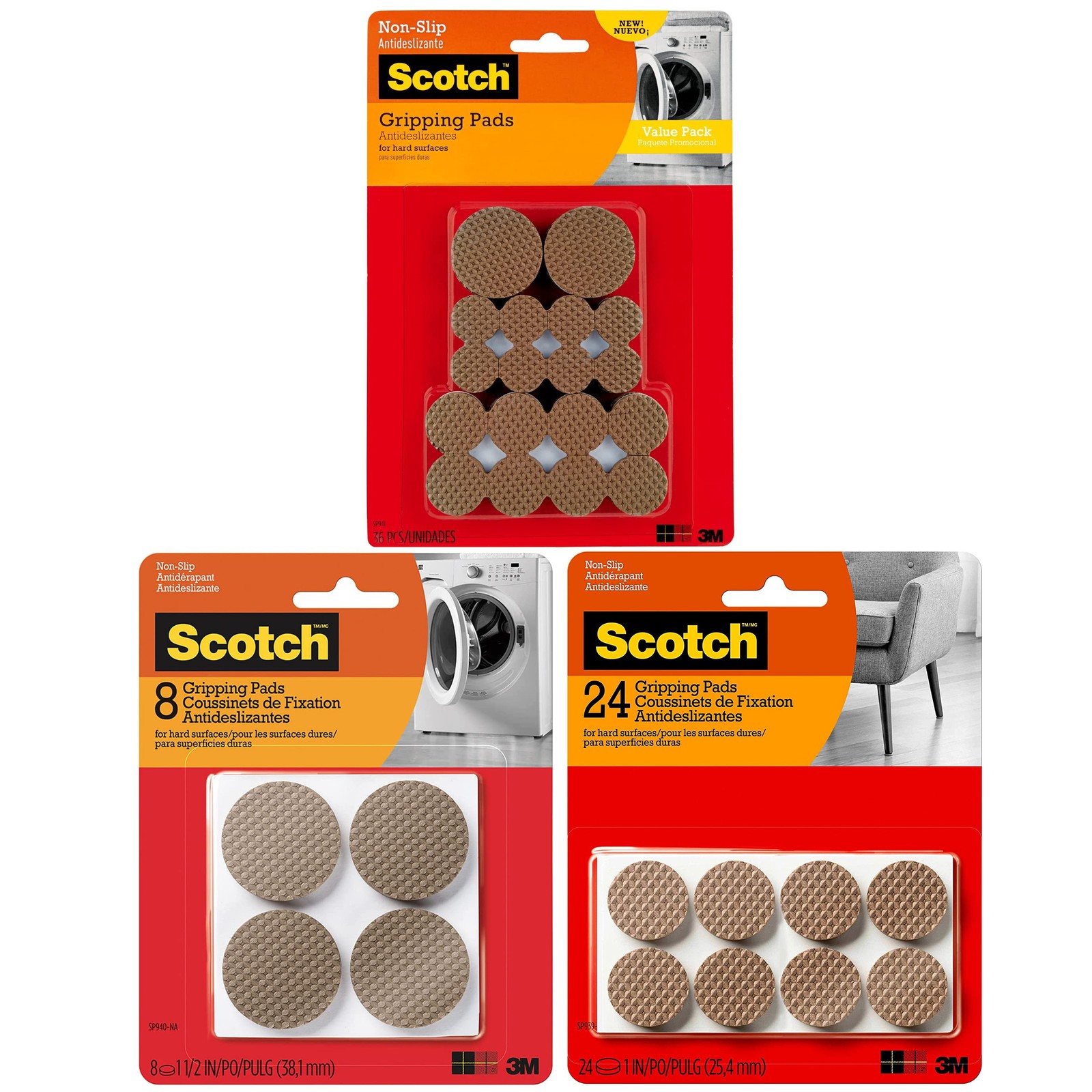 Scotch Gripping Pads: 1-inch diameter / 24-pack (Brown)