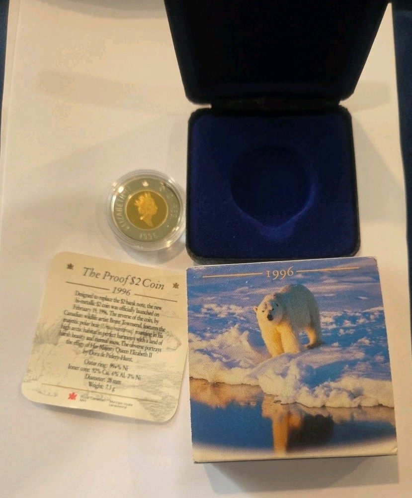 1996 $2 Proof Coin Canadian Mint With Box & Papers