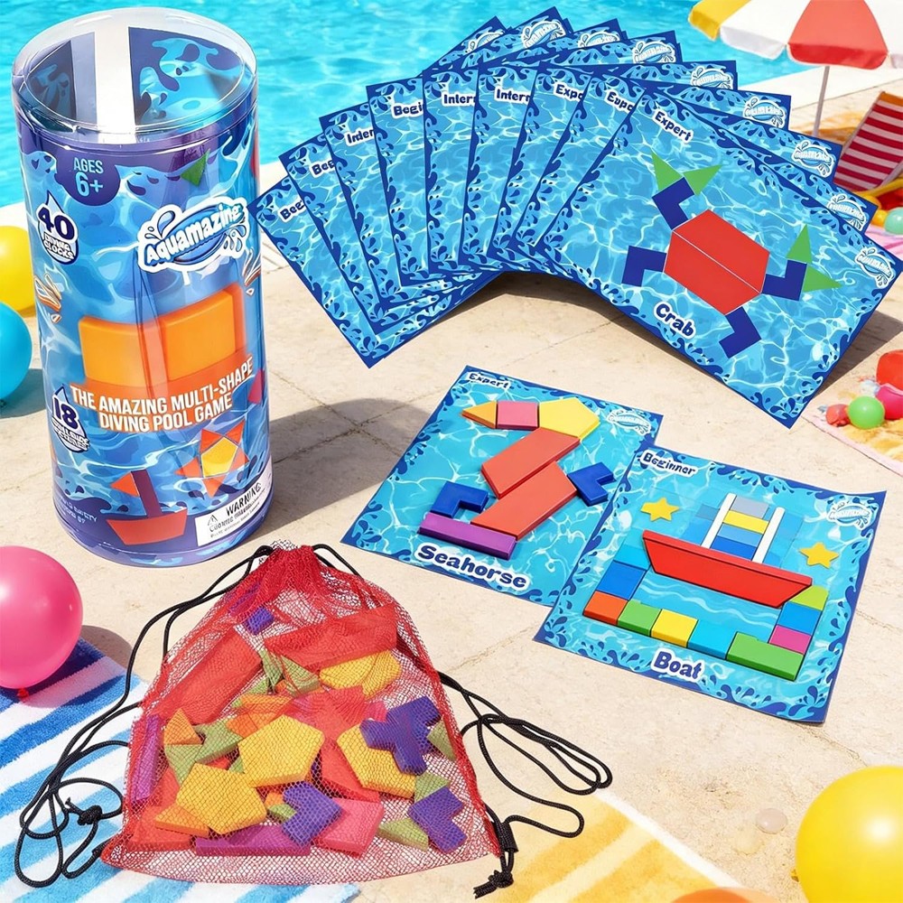 Aqua Blocks Pool Diving Game- Set Includes 40 Multi-Shape Sinking Toys