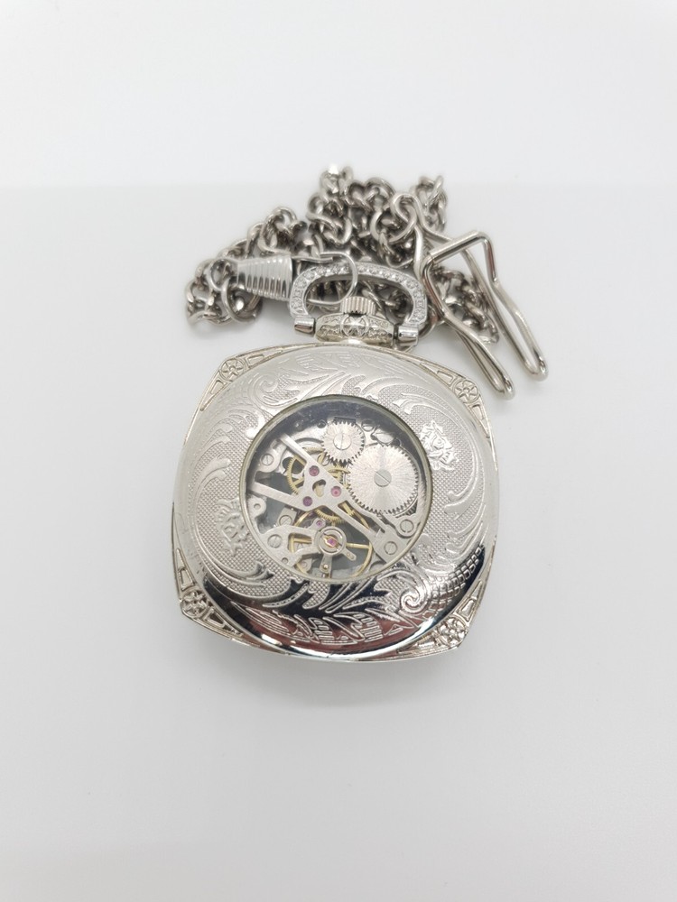 Decorative Square Clear Face/Back Pocket Watch - Automatic