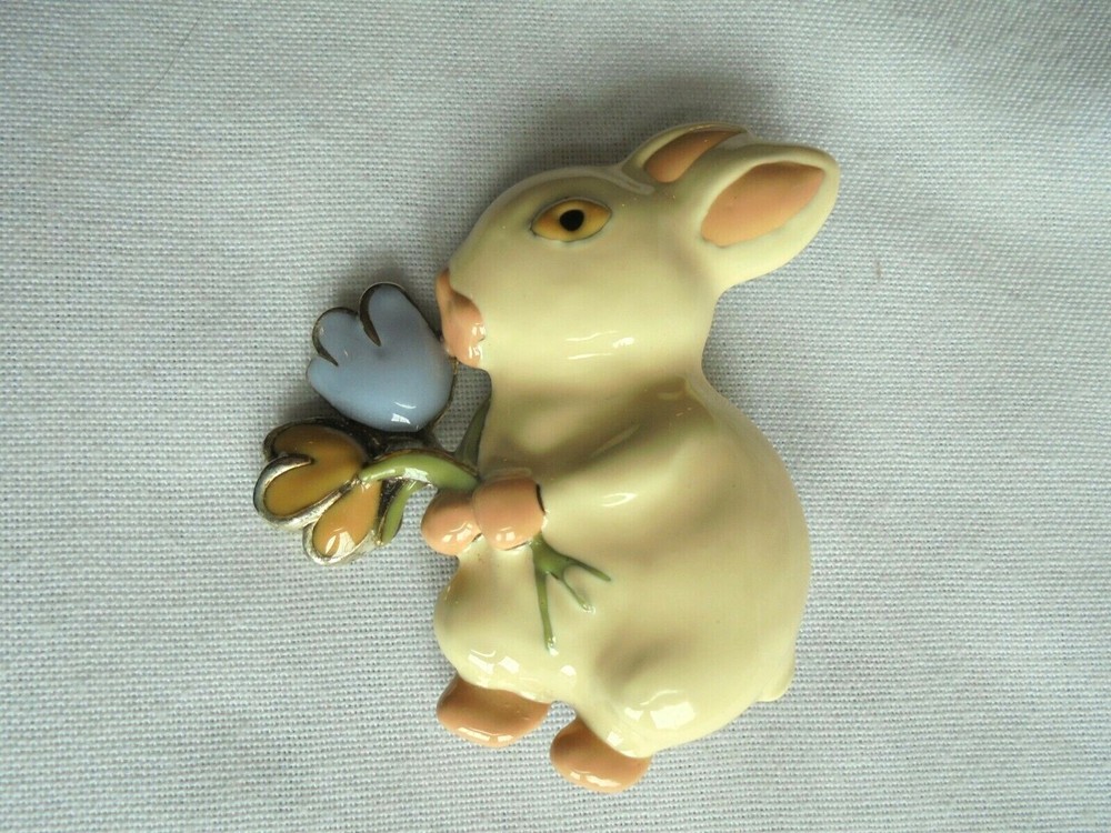 Vintage Painted Metal Easter Bunny Pinback Brooch Pin