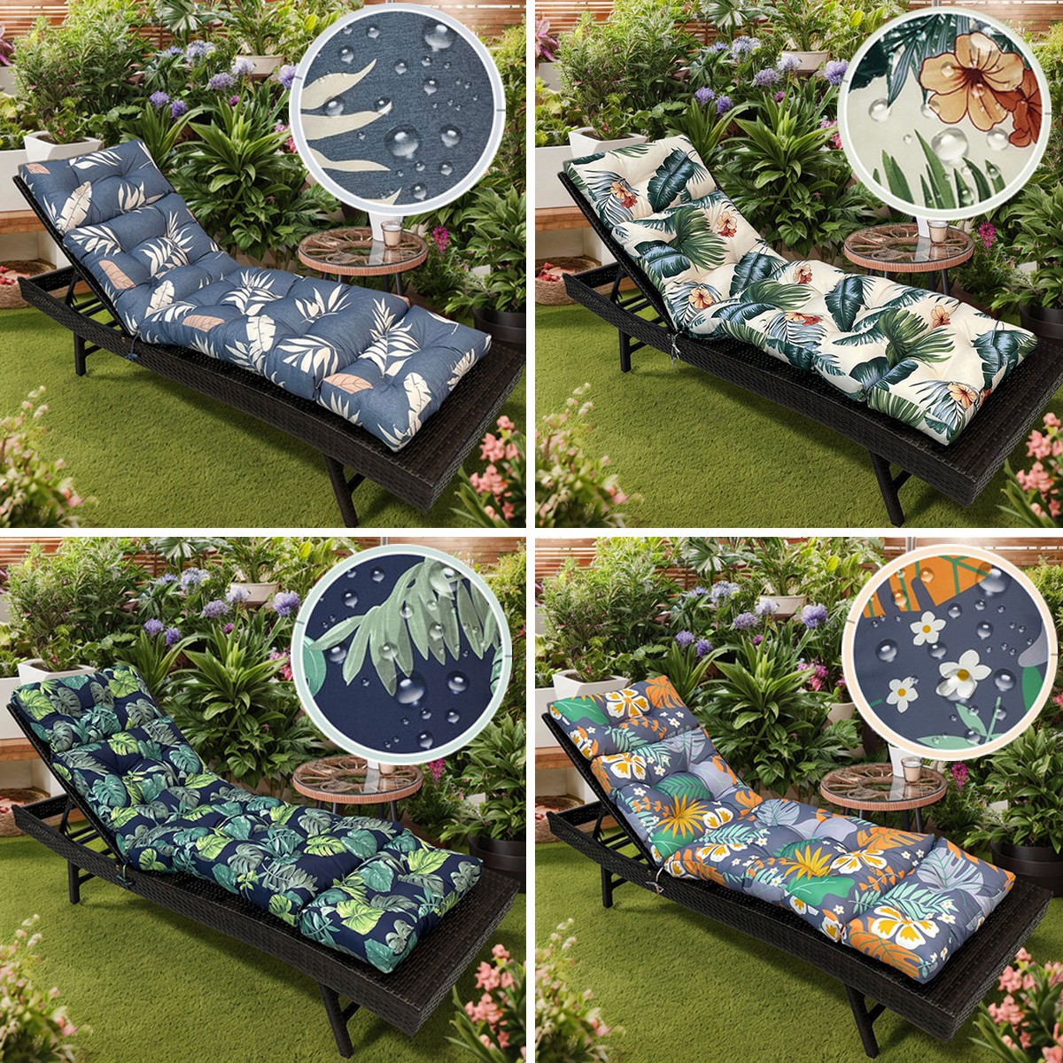 Outdoor Chaise Lounge Cushions Pad Waterproof Patio Bench Chair Mat with Ties