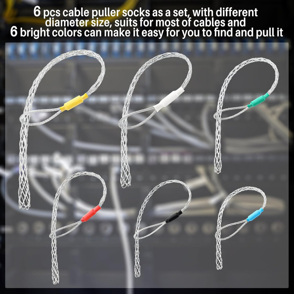 6 Pcs Cable Puller Socks 4-25 mm Cable Pulling Sock Grip Kit Eye Mesh Wire Gr...