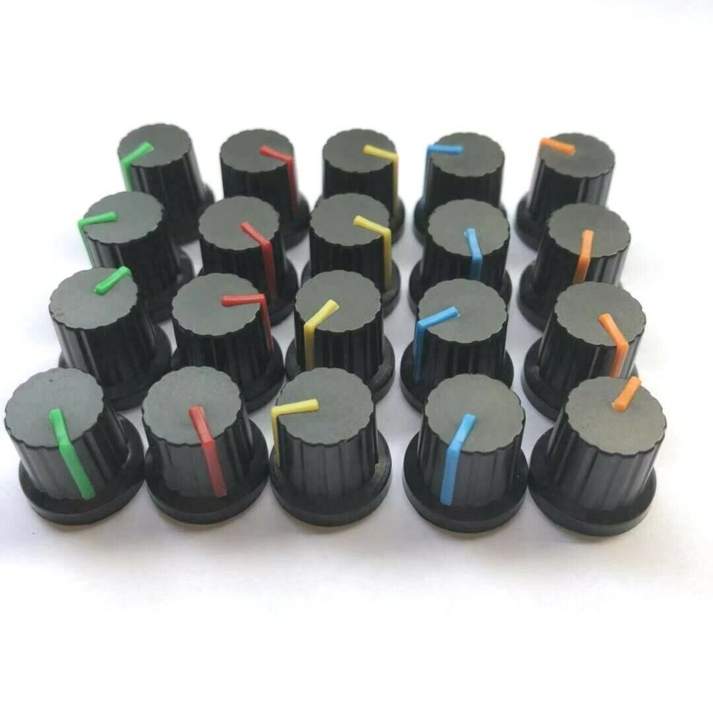 20Pcs 6mm Shaft Hole Plastic Threaded Knurled Potentiometer Knobs Cap KIT 15*15