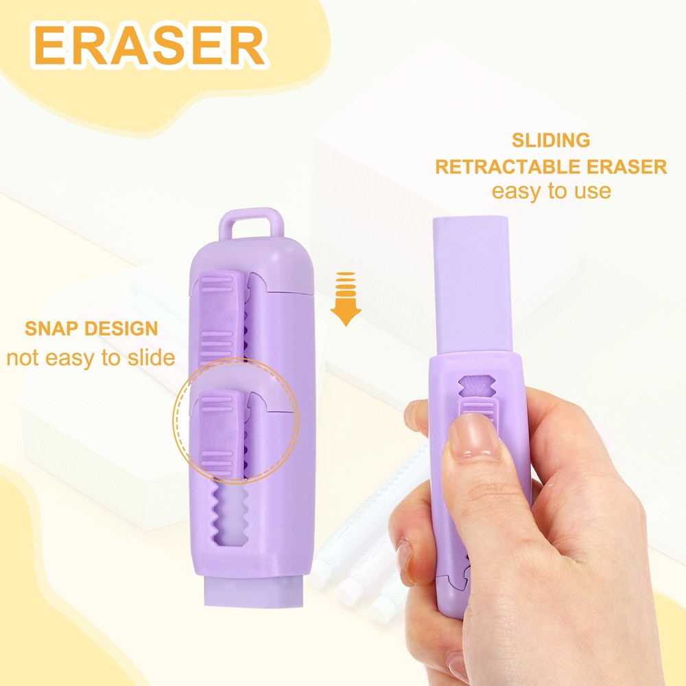 4Pack Erasers, Sliding Retractable Eraser Push Pull Cute Pencil Erasers, Black