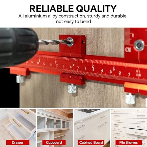 Aluminum Cabinet Hardware Jig Tool for Handles Pulls Knobs, Aluminum-Red