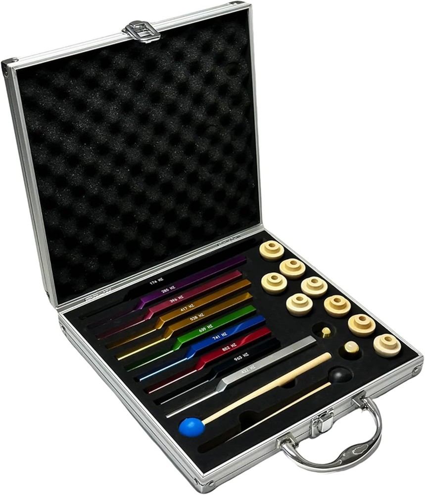 10-piece complete Solfeggio tuning fork set, including storage box