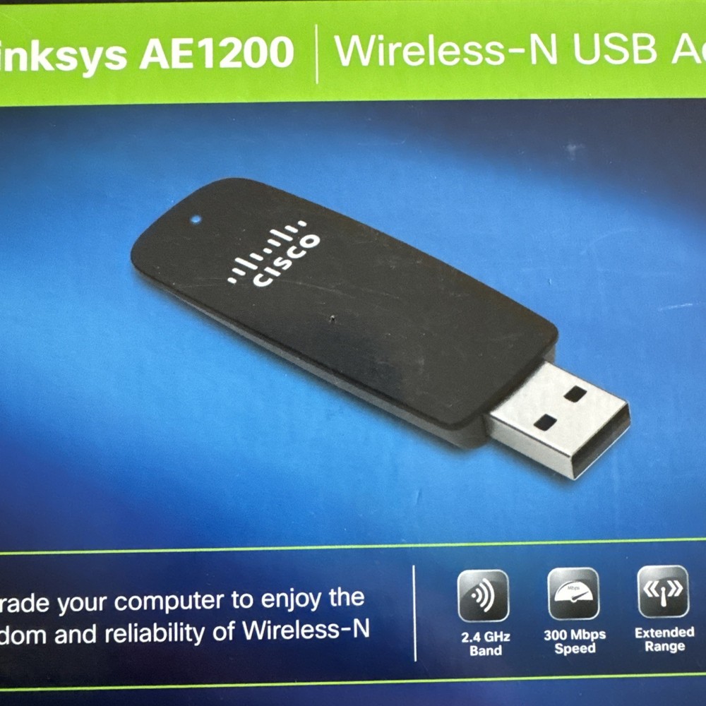 Cisco Linksys AE1200 High Performance Wireless-N USB Adapter Open Box CD within
