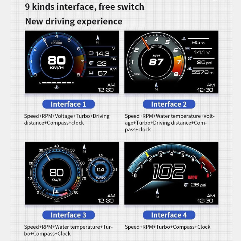 Car OBD GPS HUD Multi-function Gauge Head-Up Display 9 Different Interface Alarm