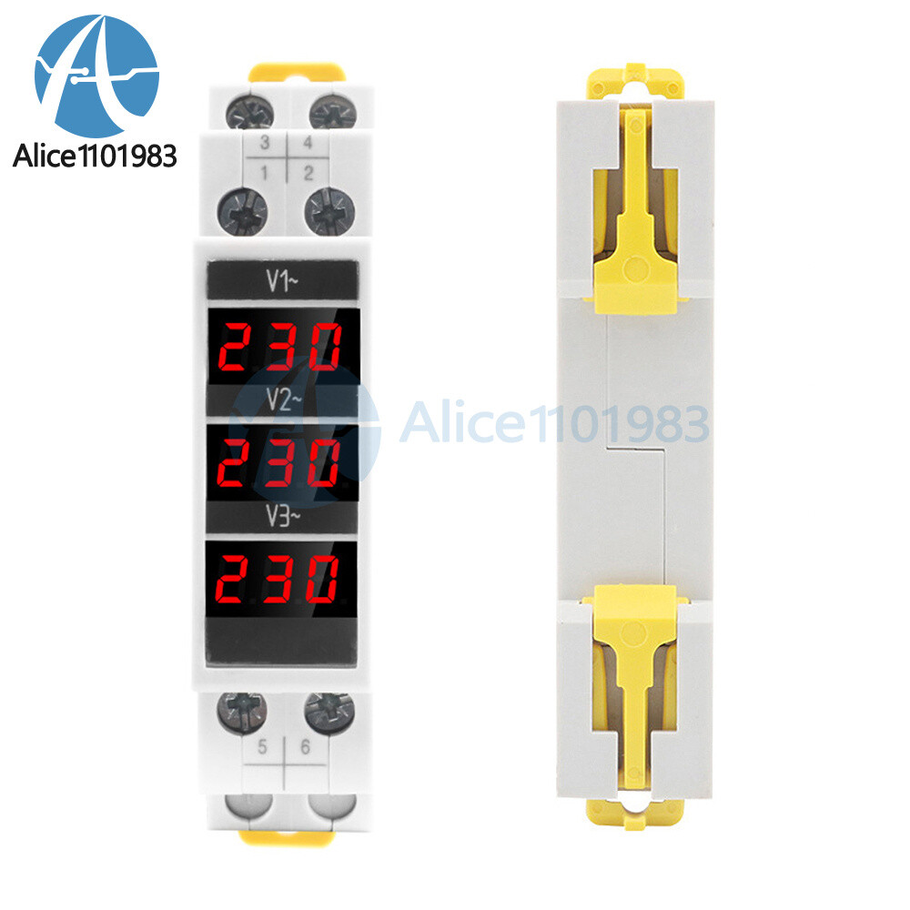 SDM010 Rail Mount Three Phase Voltage Meter AC80-500V Mini Modular Voltmeter LED