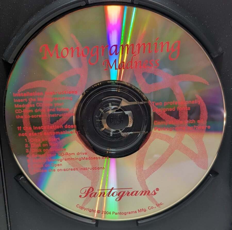 Pantograms MONOGRAMMING MADNESS Personalization Embroidery Sewing CD-ROM 2004