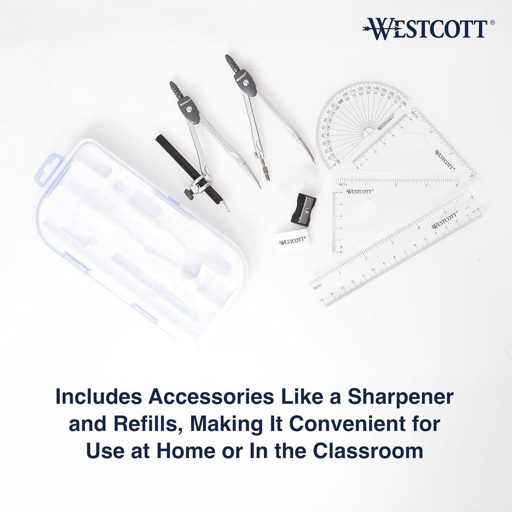10-Piece Math Set for Students, Includes 2 Compasses, Protractor & Ruler, Bac...