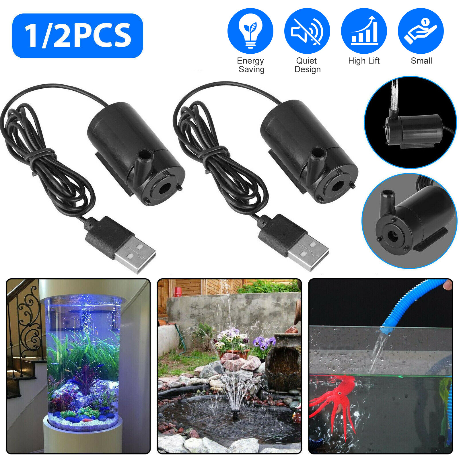 USB 5V Mini Mute Submersible Water Pump for Garden Fountain