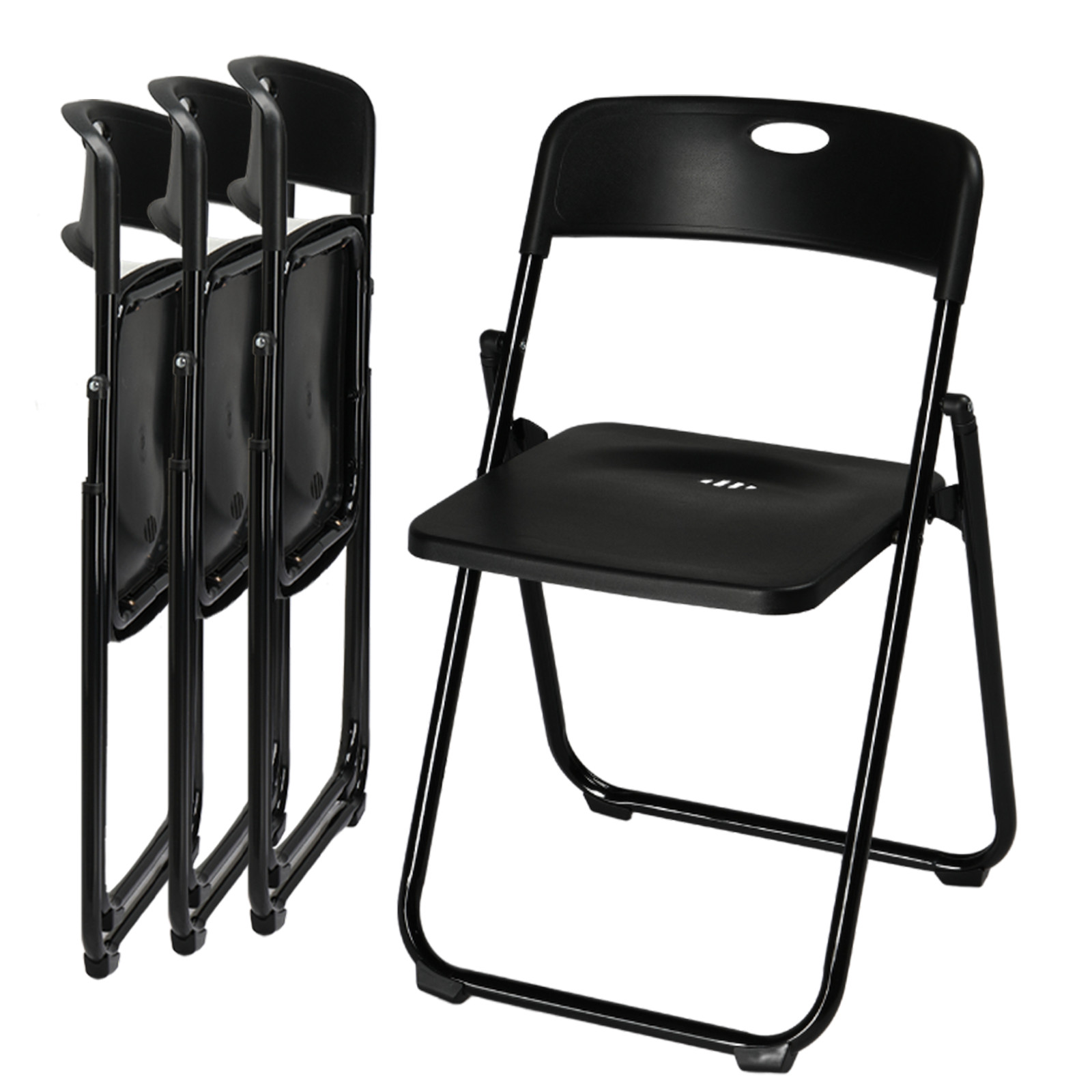 4 Pieces Outdoor Heavy Duty Plastic Folding Chairs with Reinfoced Steel Frame