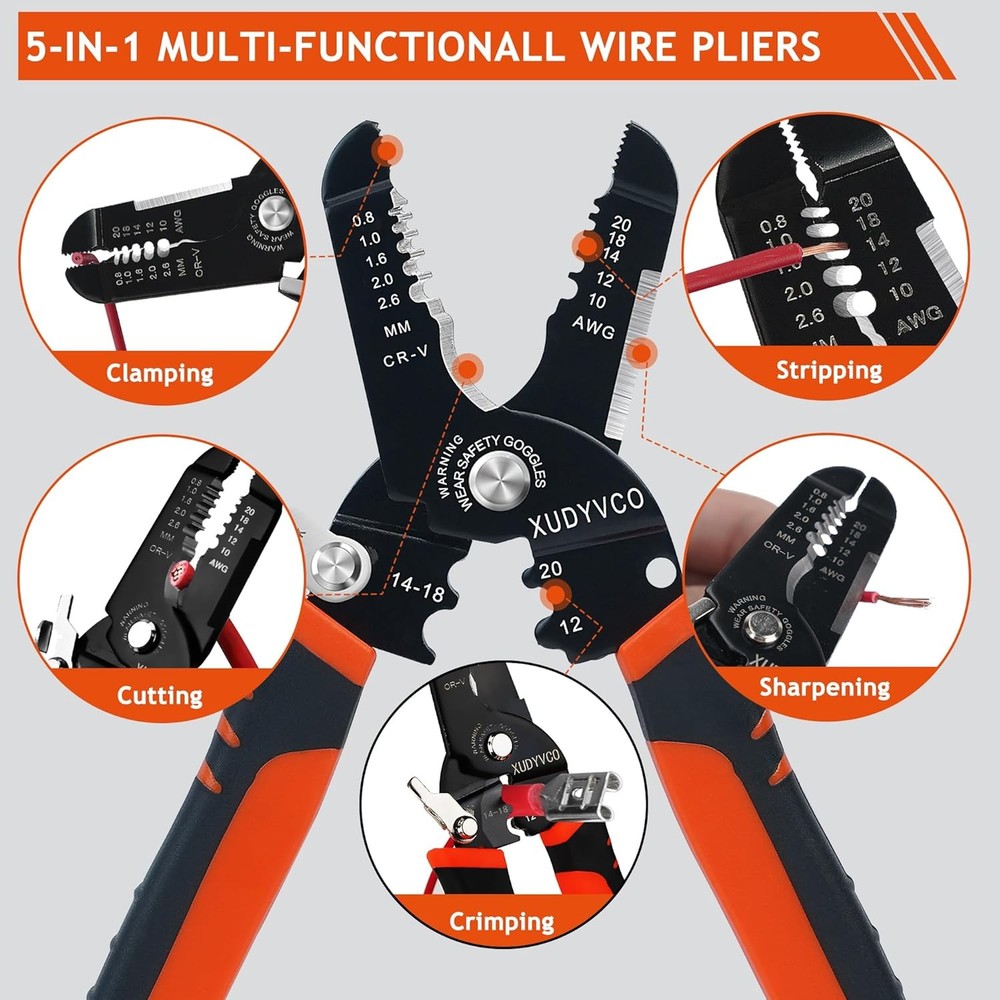 5-In-1 Wire Stripper Tool, 3rd Generation 7 INCH, Orange and Black