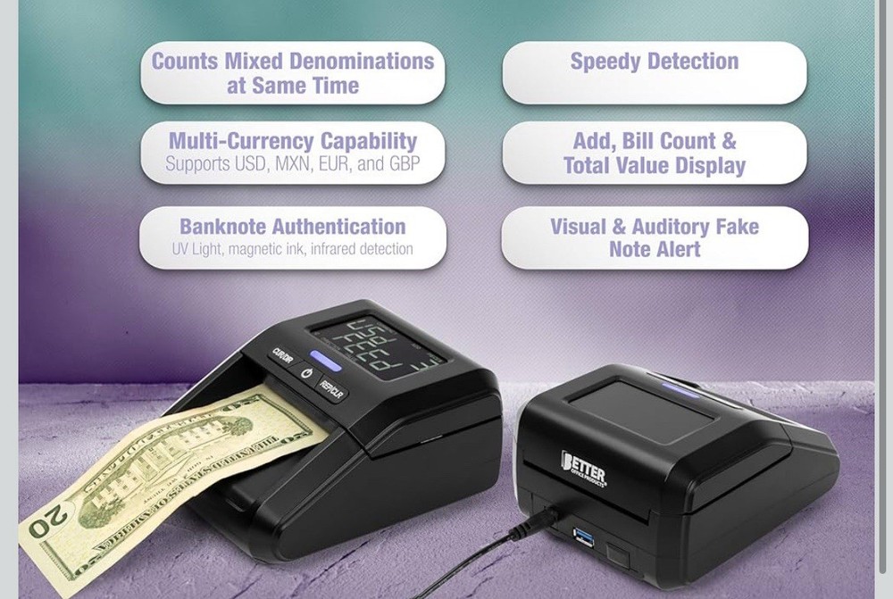 Counterfeit Bill Money Detector Machine with LCD Display, Portable Compact US...