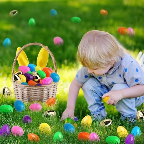 [6 Surprise Golden Eggs] Large Easter Eggs, Empty Easter Eggs 50 Pack 3 Inch