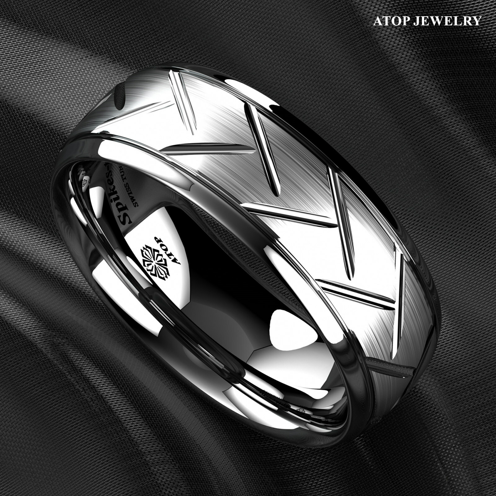 8/6mm Silver Brushed Tungsten Ring for Mens Wedding Band Bridal ATOP Jewelry