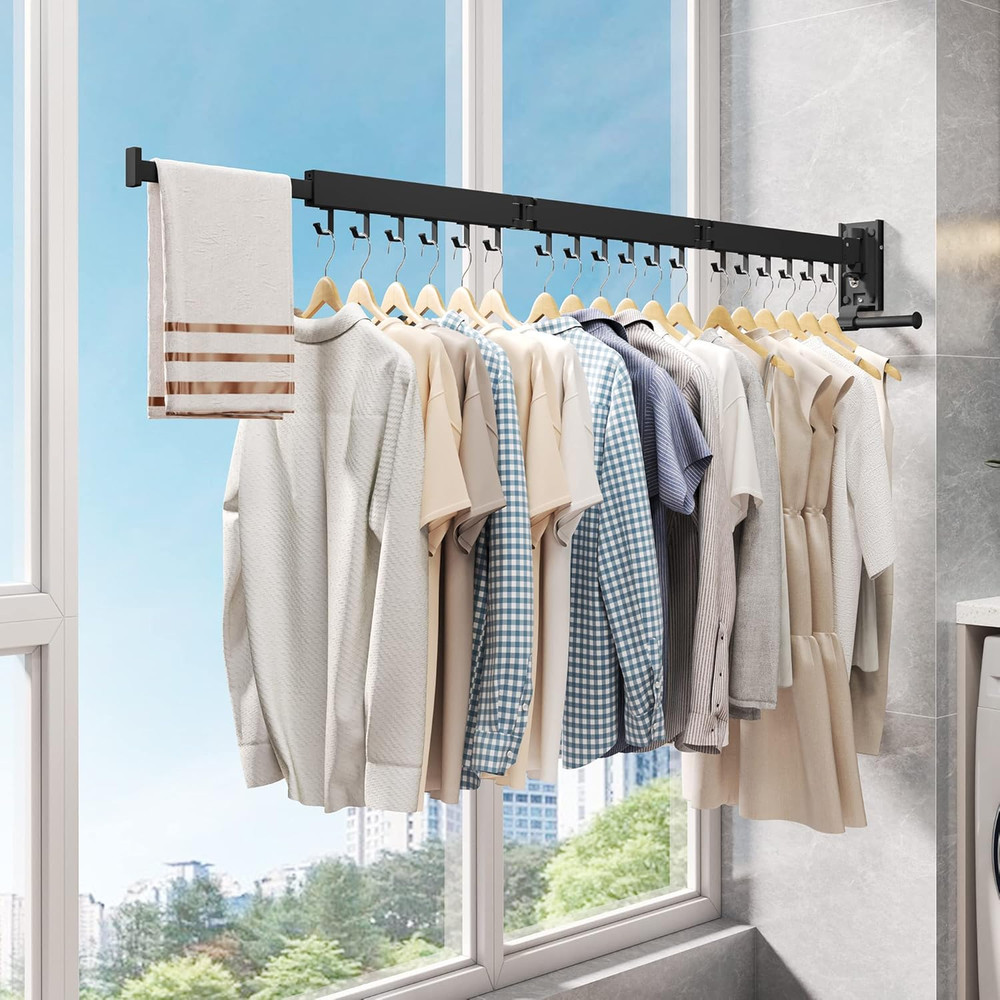 Folding Wall-Mounted Clothes Drying Rack for Laundry Room Organization