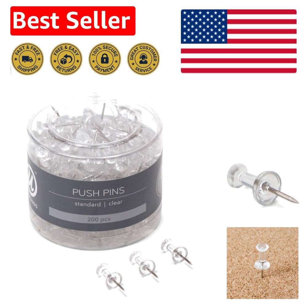 Reusable 200-Pack Clear Push Pins - Essential for Classroom and Office Needs