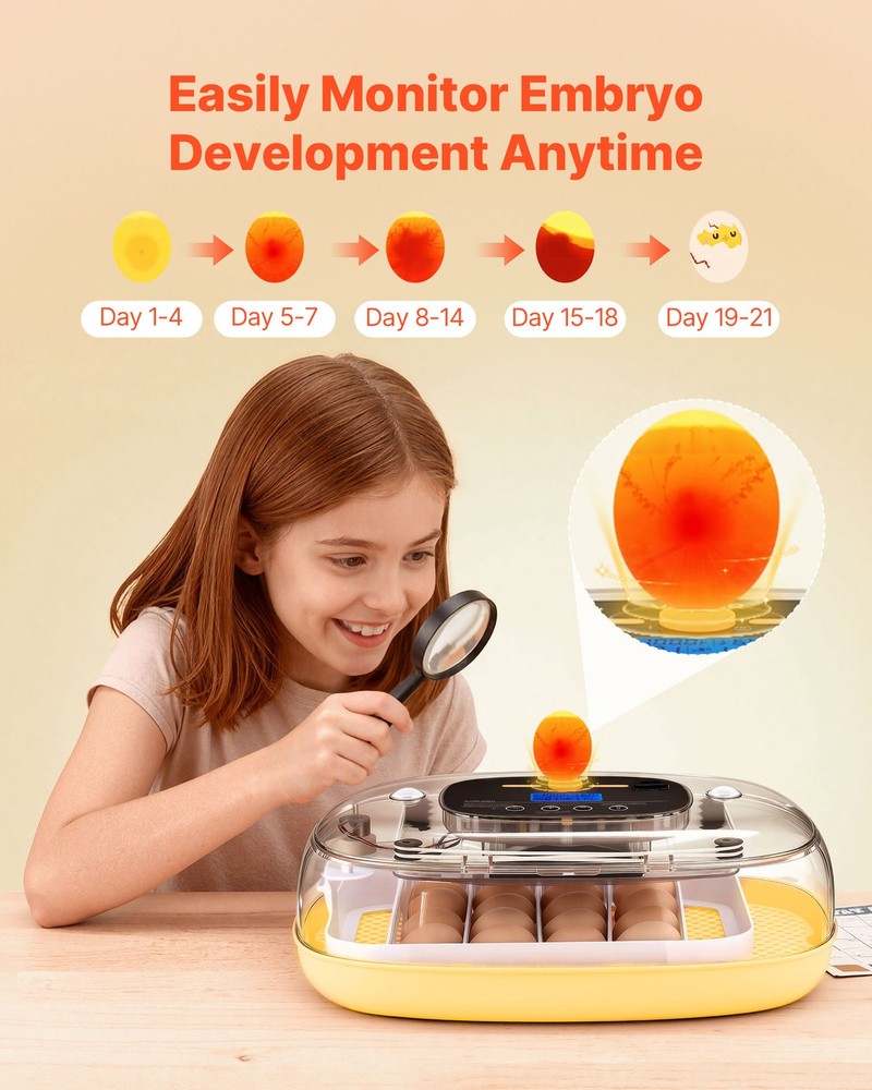 VEVOR 24 Egg Incubator Auto Turning Egg Candler Temperature & Humidity Control