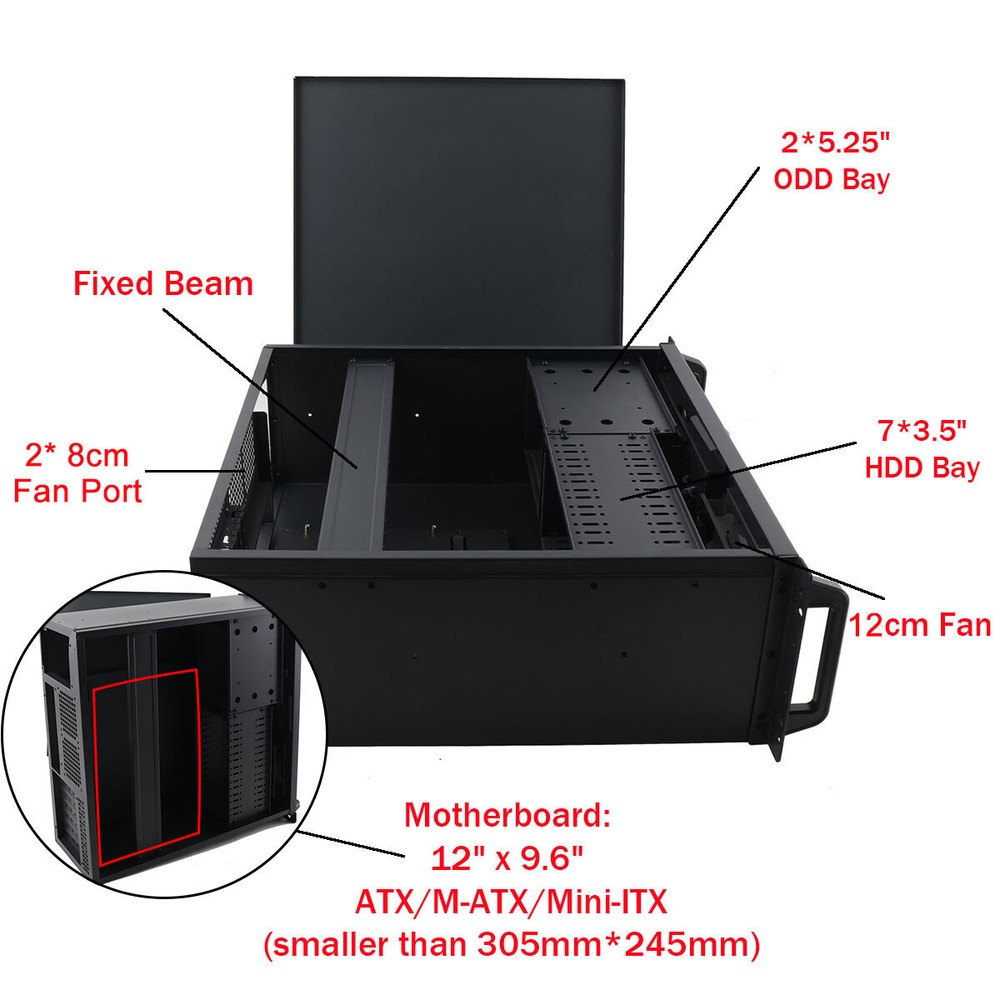 4U Server Chassis Rackmount Computer Case 7X3.5" HDD Bays 2X5.25" Drive Ways