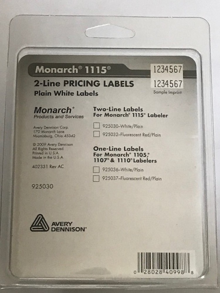 Monarch 1115 2 Line Pricing Labels Plain White, 3 Replacement Rolls & Ink Roller