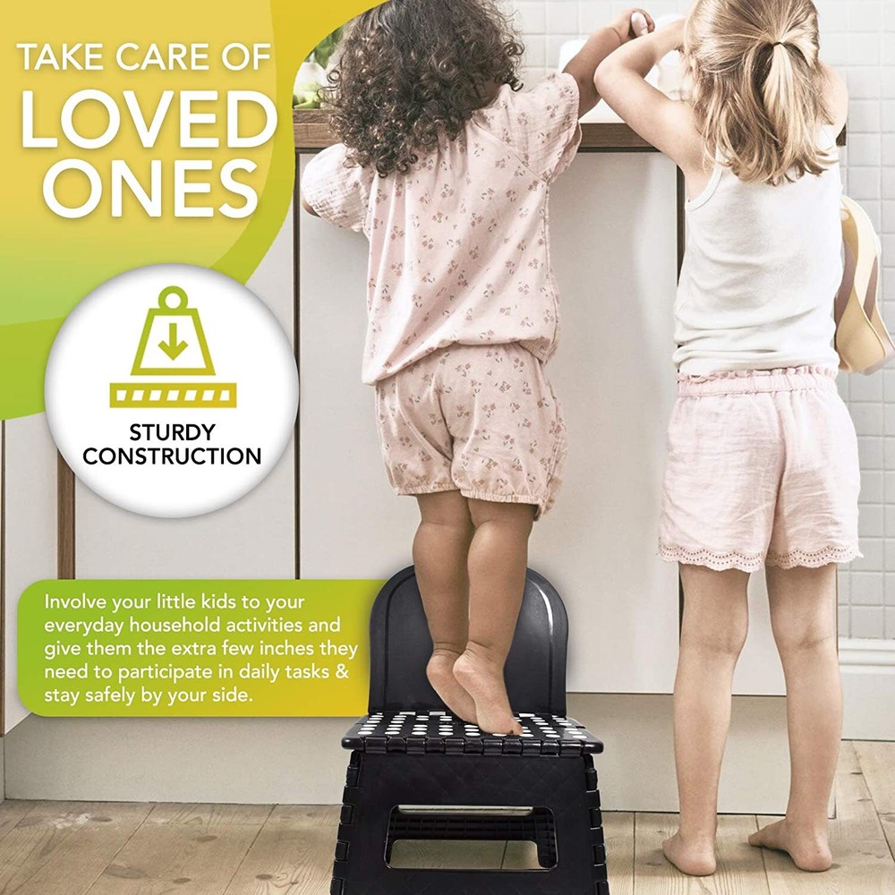 BodyHealt Portable Folding Stool with Back (Black)