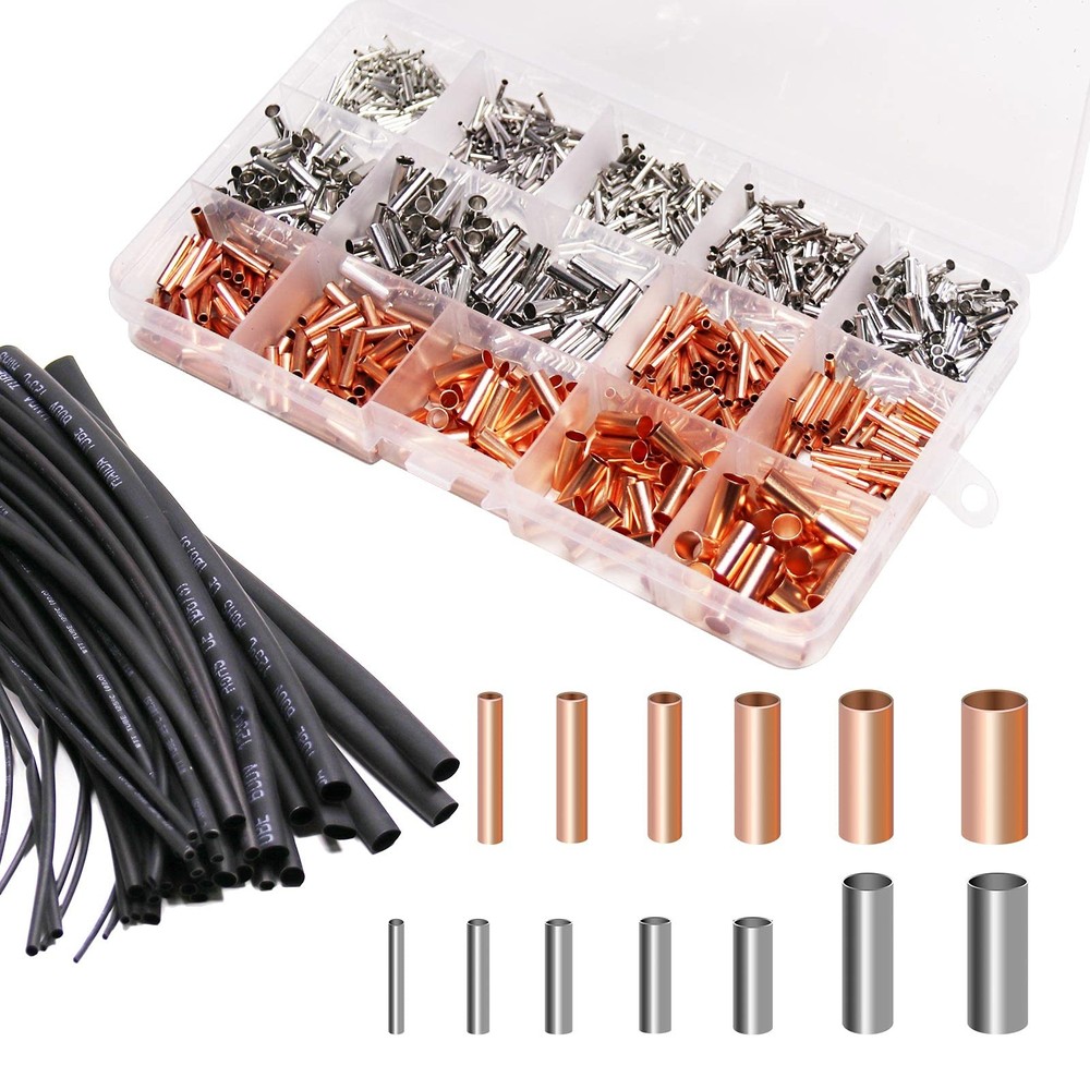 Pastall 970Pcs Wire Ferrules Kit Tinned Copper Crimp Connector Non Insulated ...