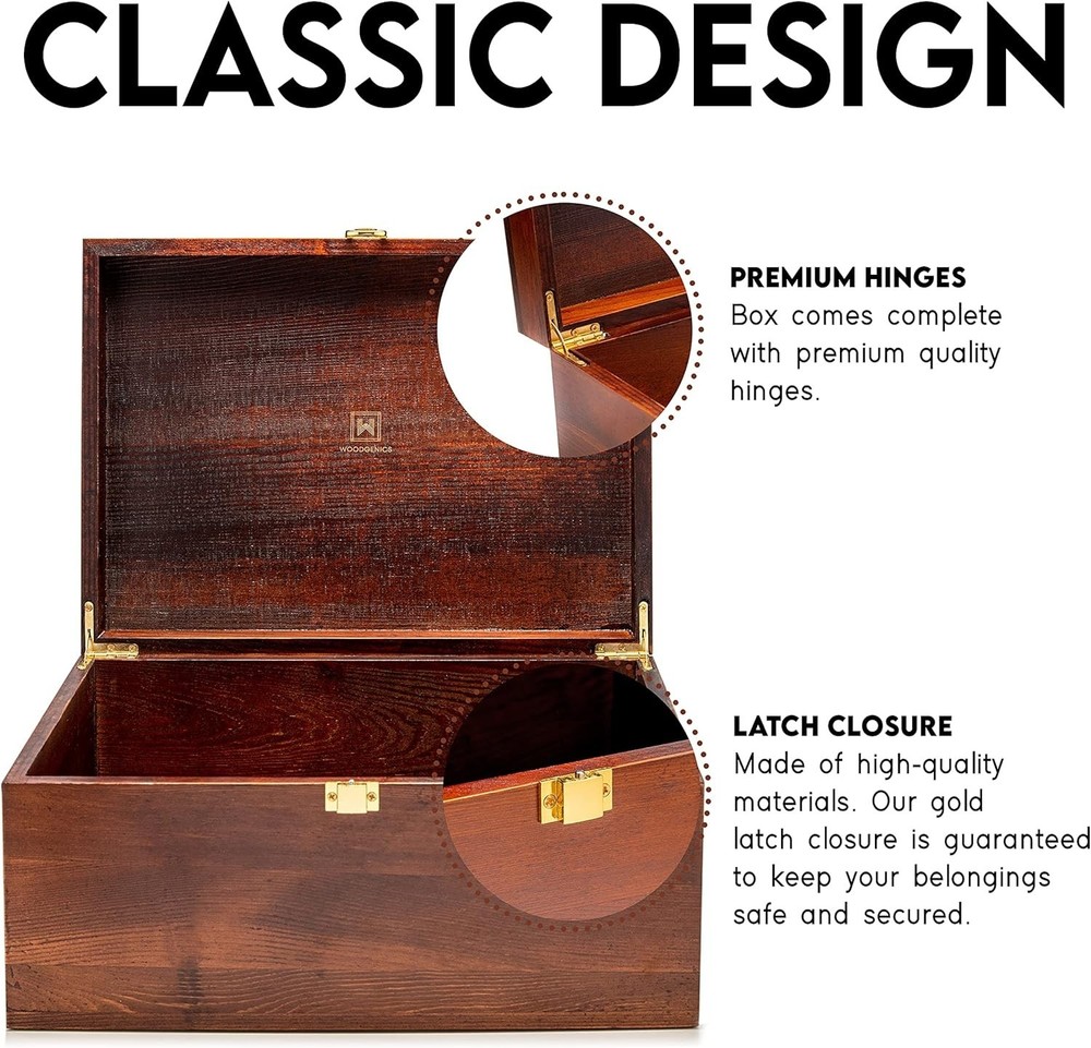 Elegant Decorative Wooden Box with Latch - Stylish Keepsake Storage Solution
