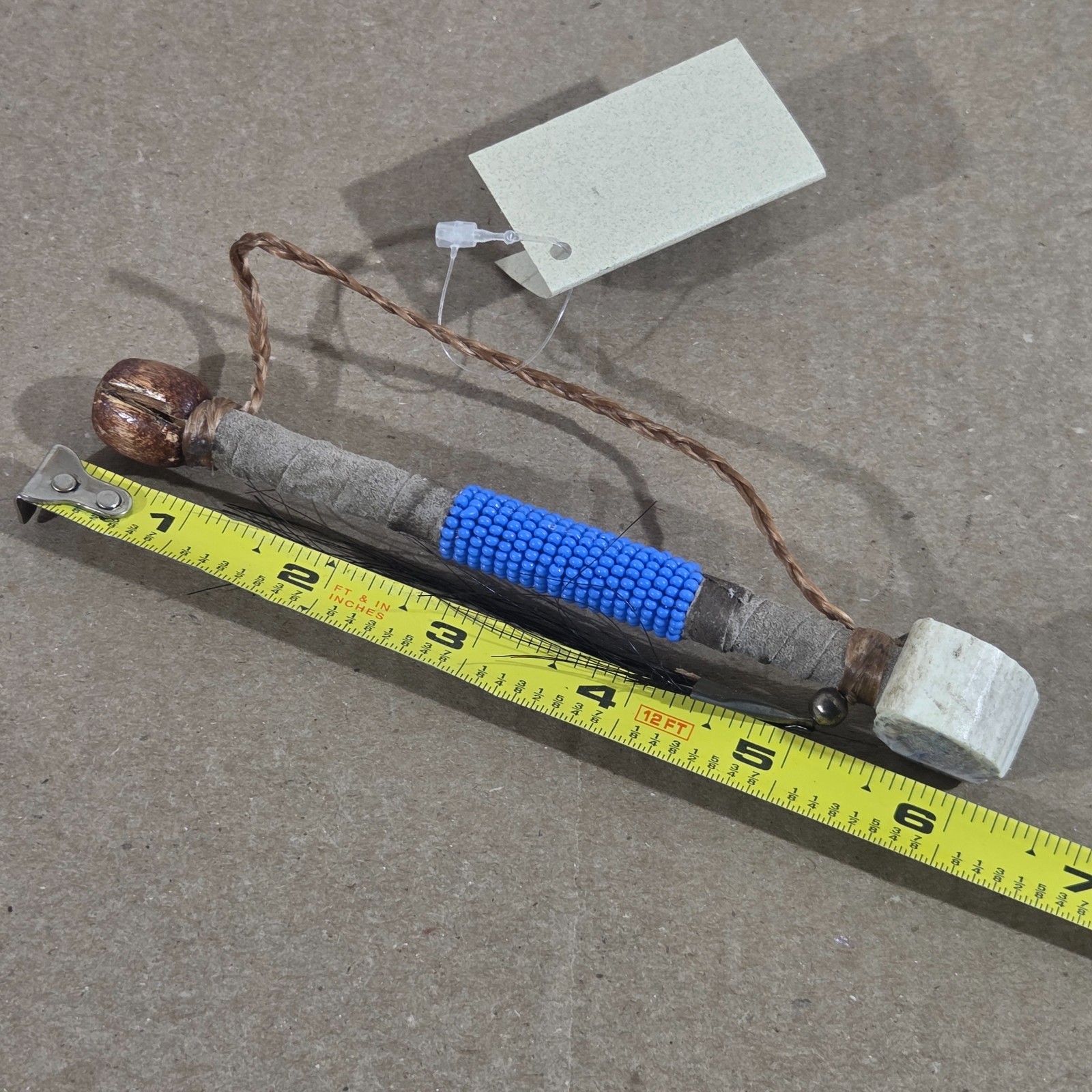 Authentic Navajo Peace Pipe 6" Handcrafted Blue Beads leather wood stag