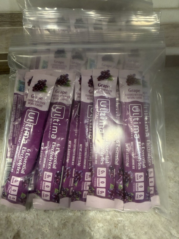 100 Count Ultima Replenisher, Electrolyte Hydration Drink Mix Sticks- Grape