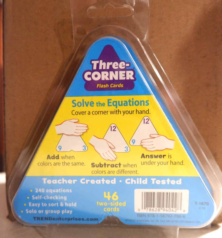 Trend Enterprises Three-Corner Flash Cards 2-Sided Cards Addition Subtraction