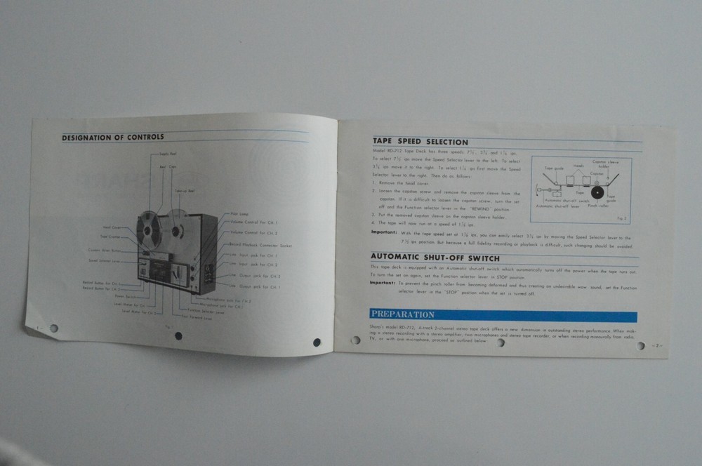SHARP Solid State 4-Track Stereo Tape Deck Model RD-712 1960s brochure - English