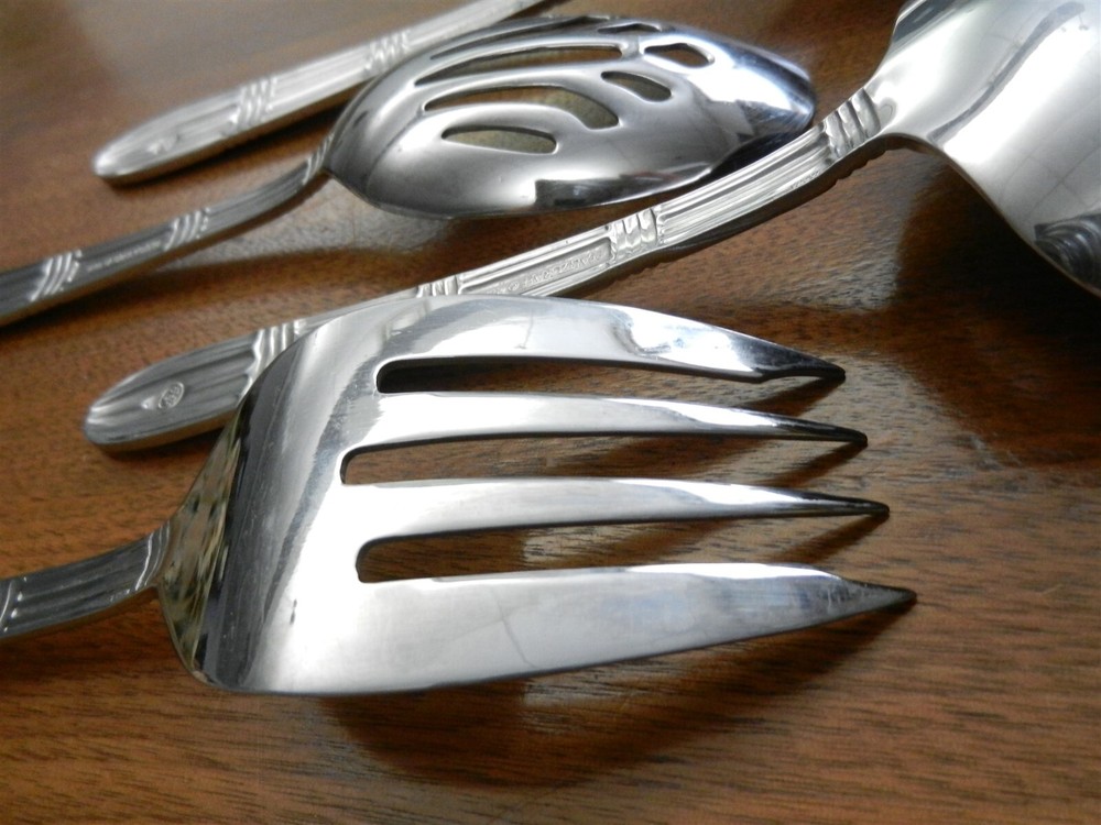 Pfaltzgraff Stainless Flatware STRATA 4Pc Serving Set Spoons Fork Ladle T08