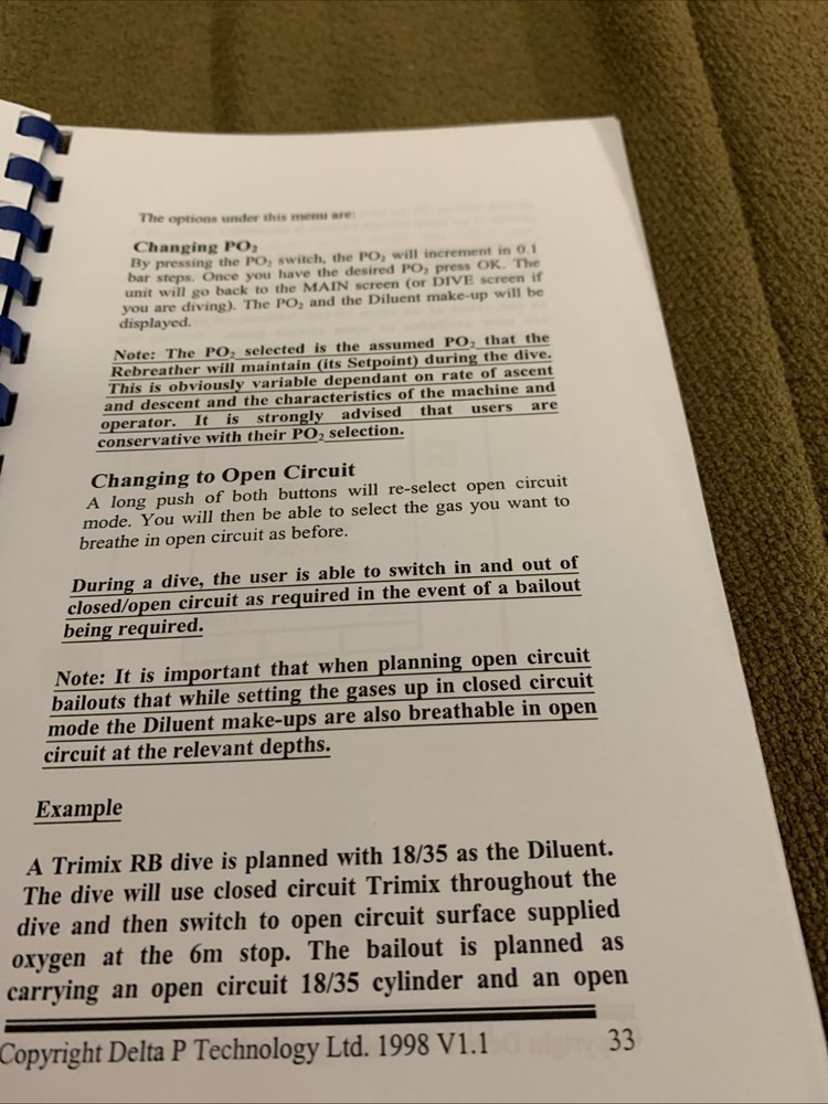 VR3 Scuba Decompression Computer Multi gas Multimode Operators Manual V1.1