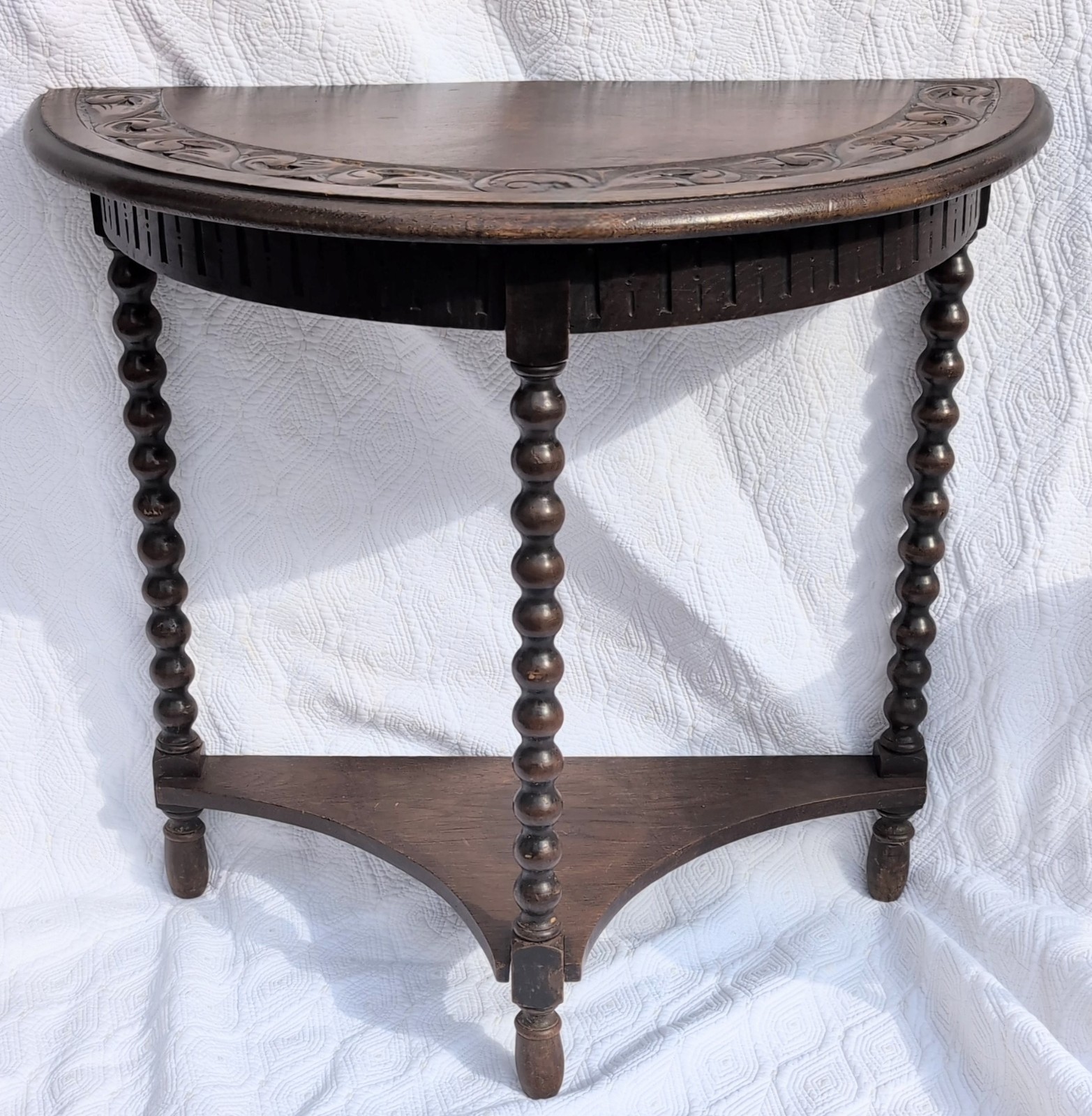 Ornate Demilune Table Half Moon Solid Dark Wood Unique Entry/Hall 25"T