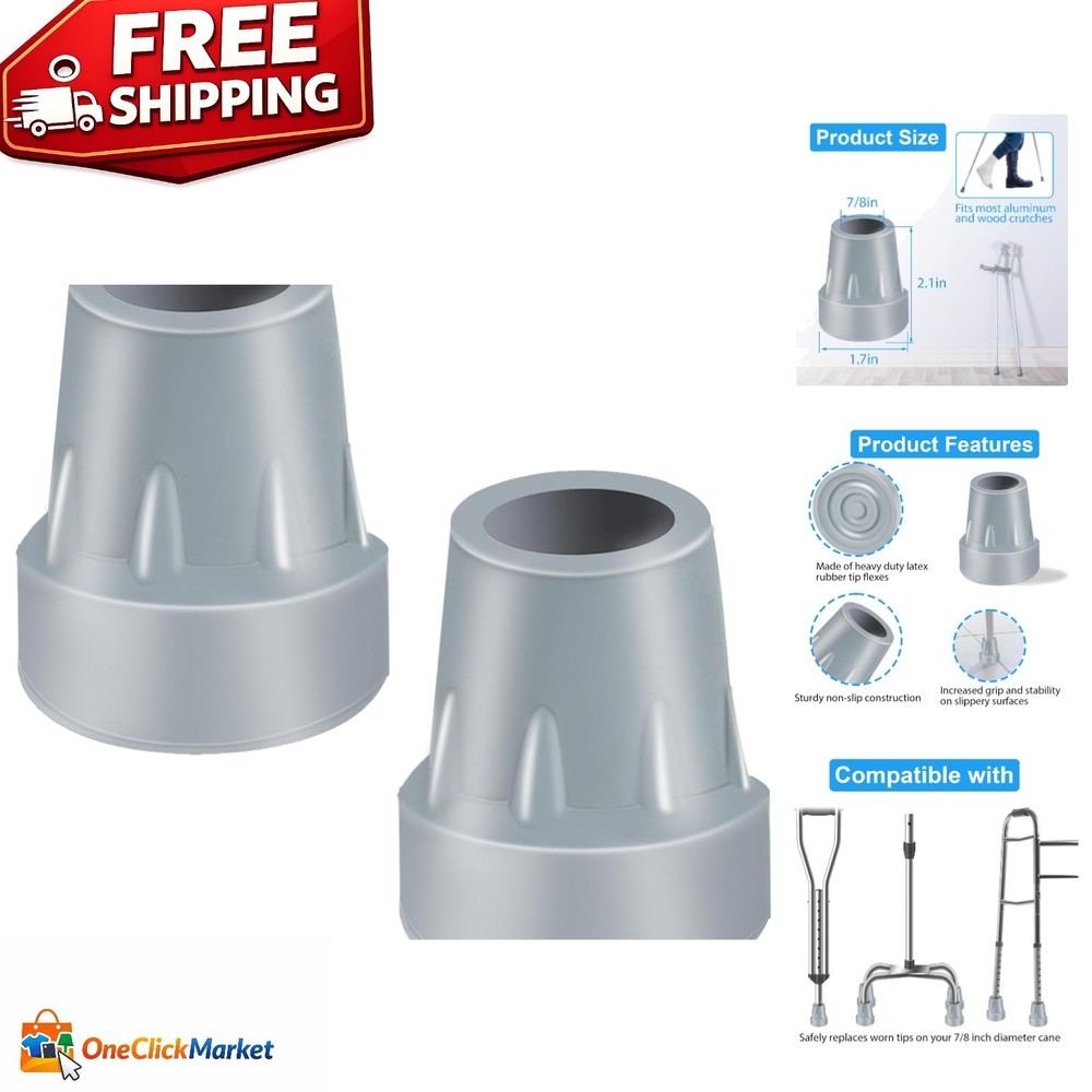 7/8 Inch Sturdy Cane Tips 2 Pack - Easy Install, Shock-Absorbing Design