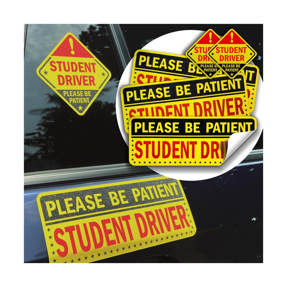 5pcs Student Driver Sticker (Non-Magnet) – Reusable, Reflective 'Please Be