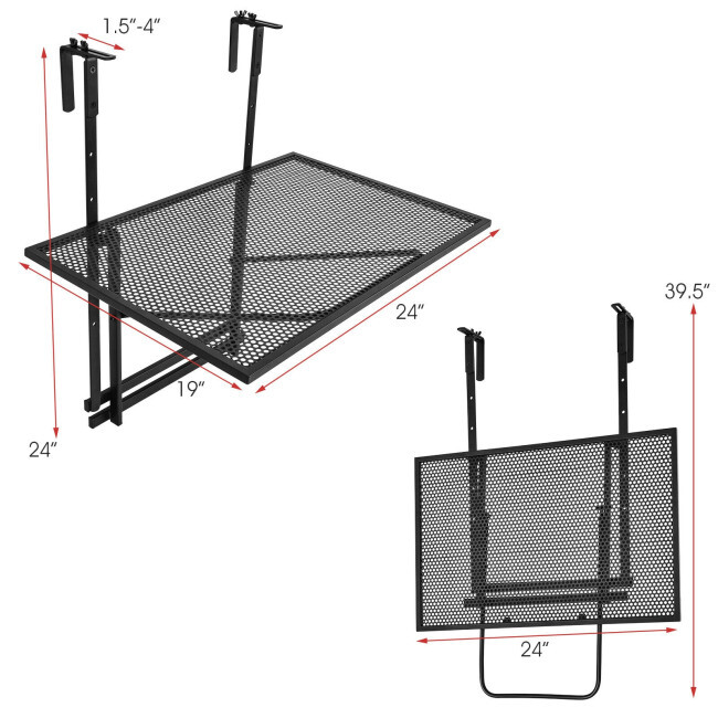 Patiojoy Folding Hanging Table Adjustable Balcony Railing Table Patio Deck Black