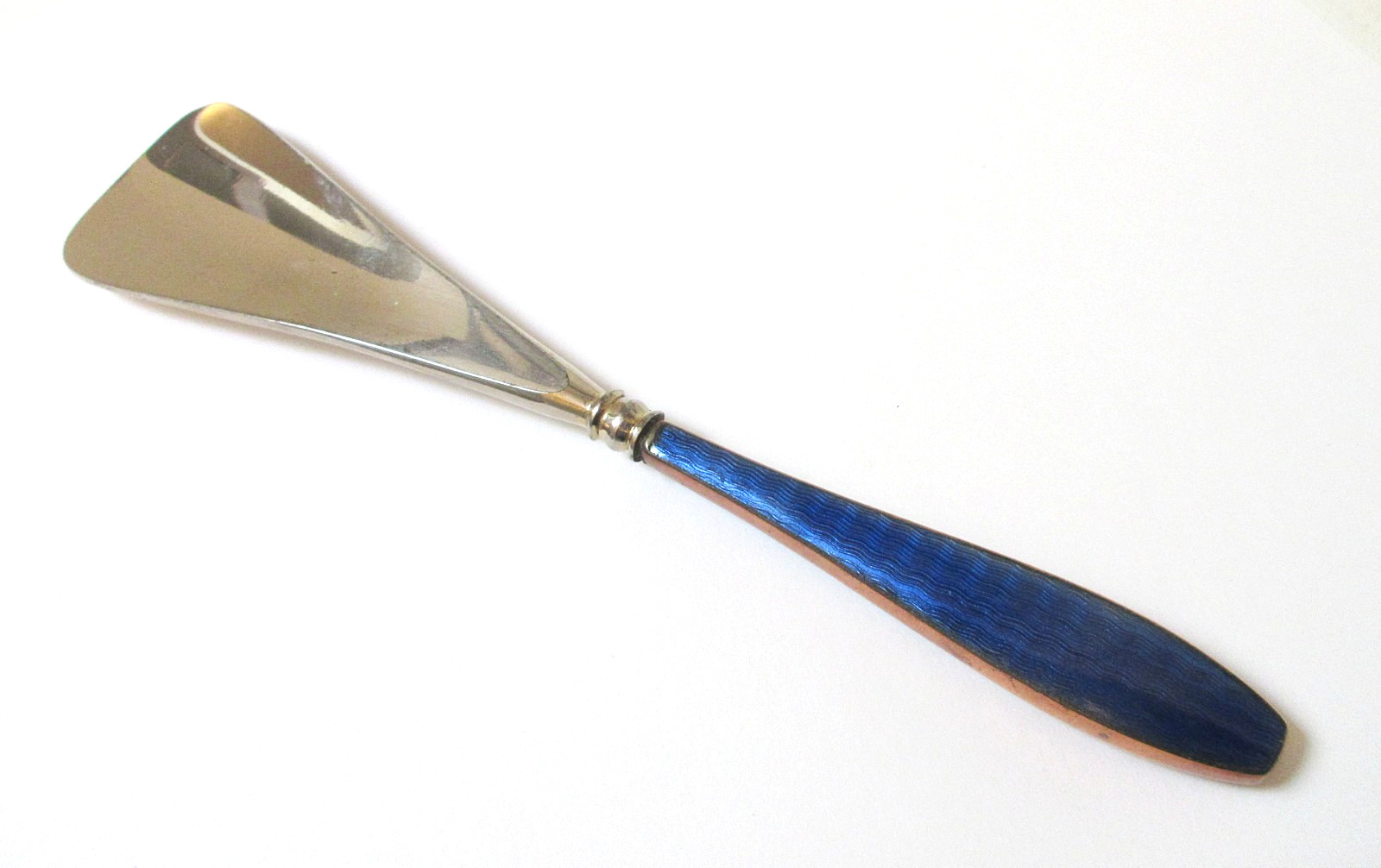 Antique Shoe Horn Sapphire Blue Guilloche Enamel