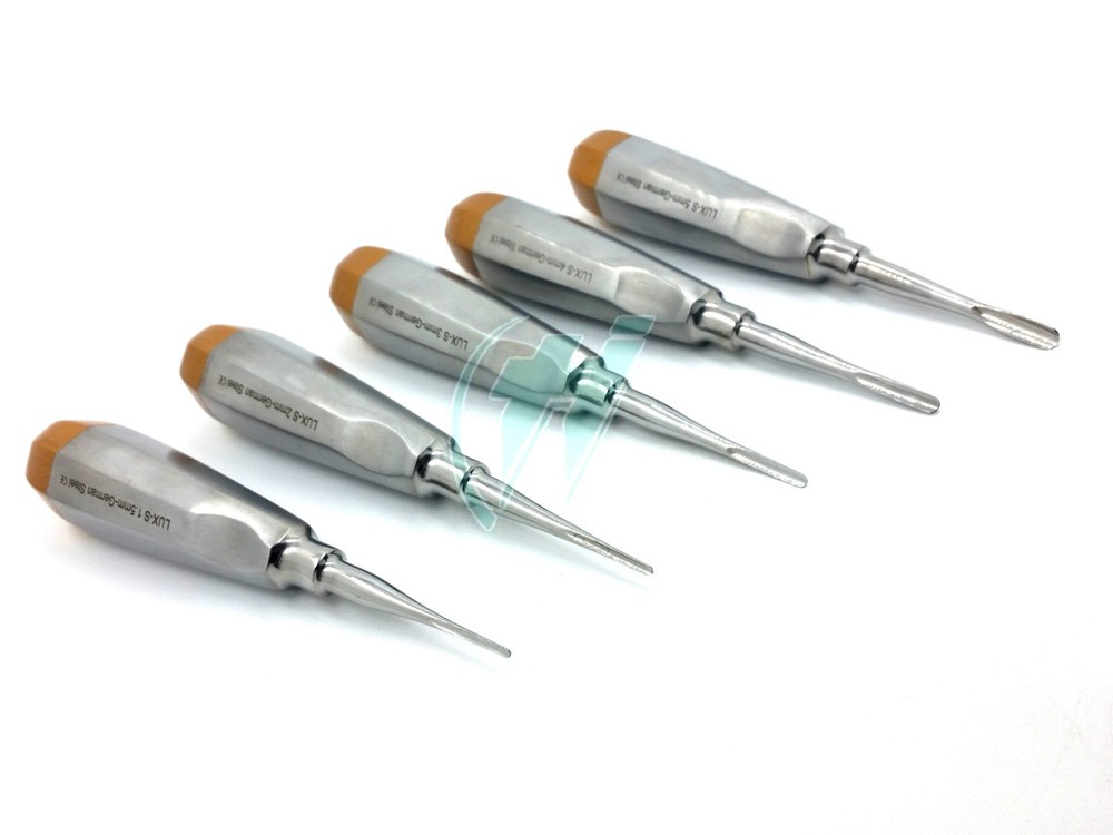 GERMAN 5 PCS STRAIGHT DENTAL SURGERY EXTRACTION LUXATING ELEVATOR-( GOLD)