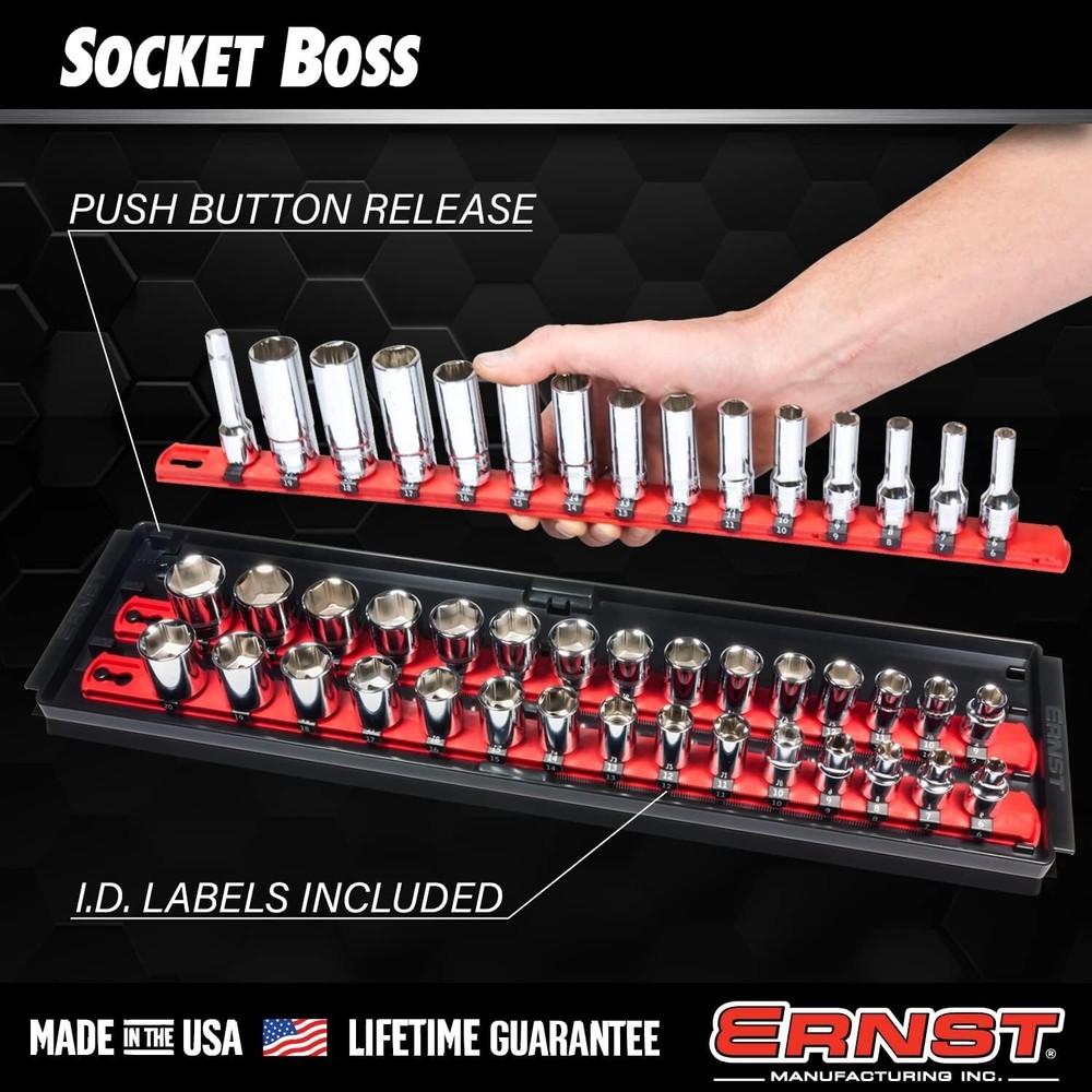 8490 Socket Boss A Versatile 3-Rail Multi-Drive Socket Organizer Tool Tray