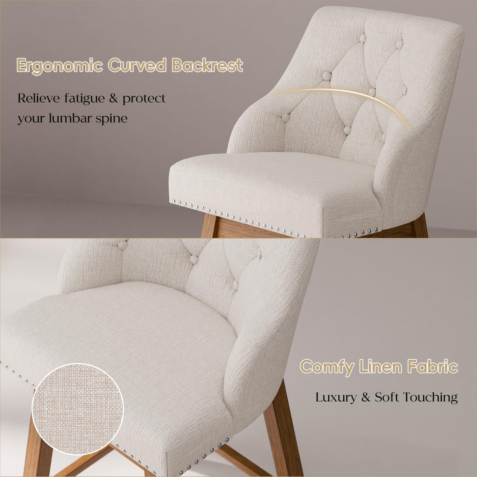 Swivel Bar Stools Set of 2 Upholstered Barstools with with Tufted Backs